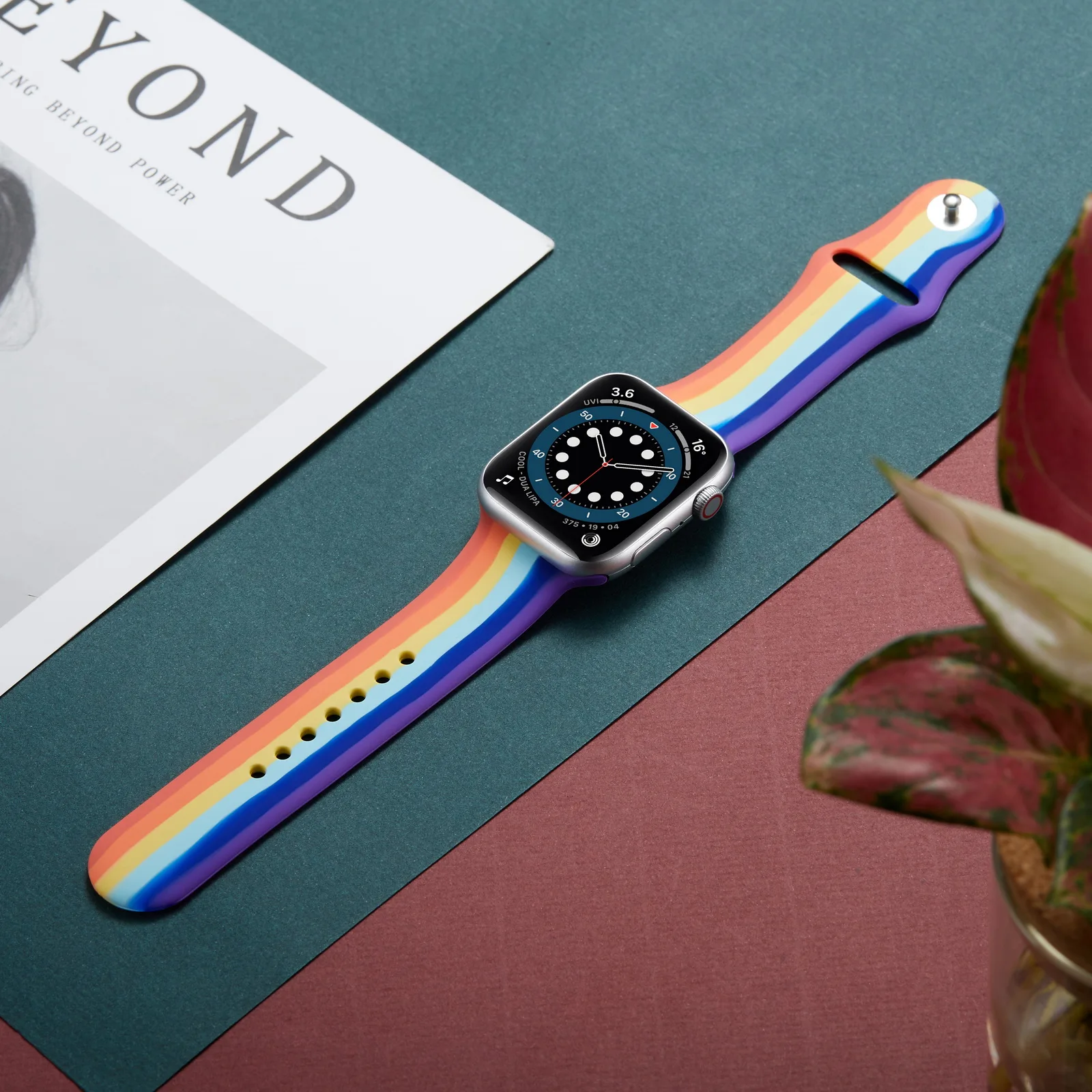 Correa De Silicona Para Apple Watch,6,5,4,3,2,1 Se,Diseño Colorido Arcoíris, Correas De Reloj Para Iwatch De 44mm,40mm,42mm Y 38mm - Buy Banda De Reloj  De Silicona De Color Del Arco Iris,De Silicona Solo Lazo
