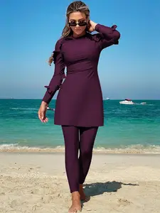For Women Modest Muslim Two-piece Full Coverage Ruffle Islamic Arabic Burkini Swimsuit Spandex/Polyester