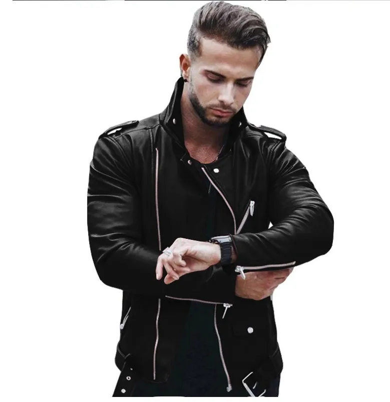 Stylish PU Leather Bomber Jacket for Men – Oversize Lapel Winter Leather Outerwear with Pockets