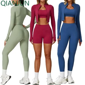 Wholesale Gym Fitness Full Zip Jacket Butt Lift Leggings Sports Suits Women Running Fitness Yoga Set