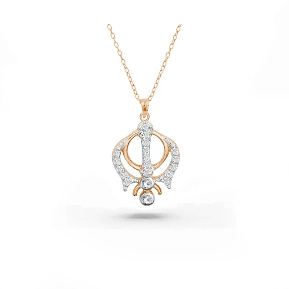 High Quality Khanda Diamond Pendant Necklace Religious Jewelry Tarnish Free  Stainless Steel Sikhism Charm Necklace Sikh Necklace