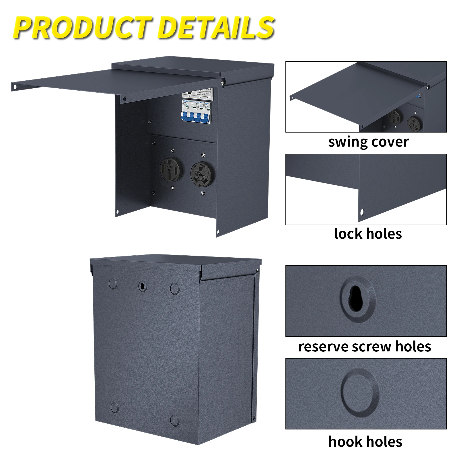 Weatherproof Temporary Power Outlet Panel Outdoor Power Outlet Box 20 30 50 Amp RV Power Outlet Box for Car RV Charging Pile