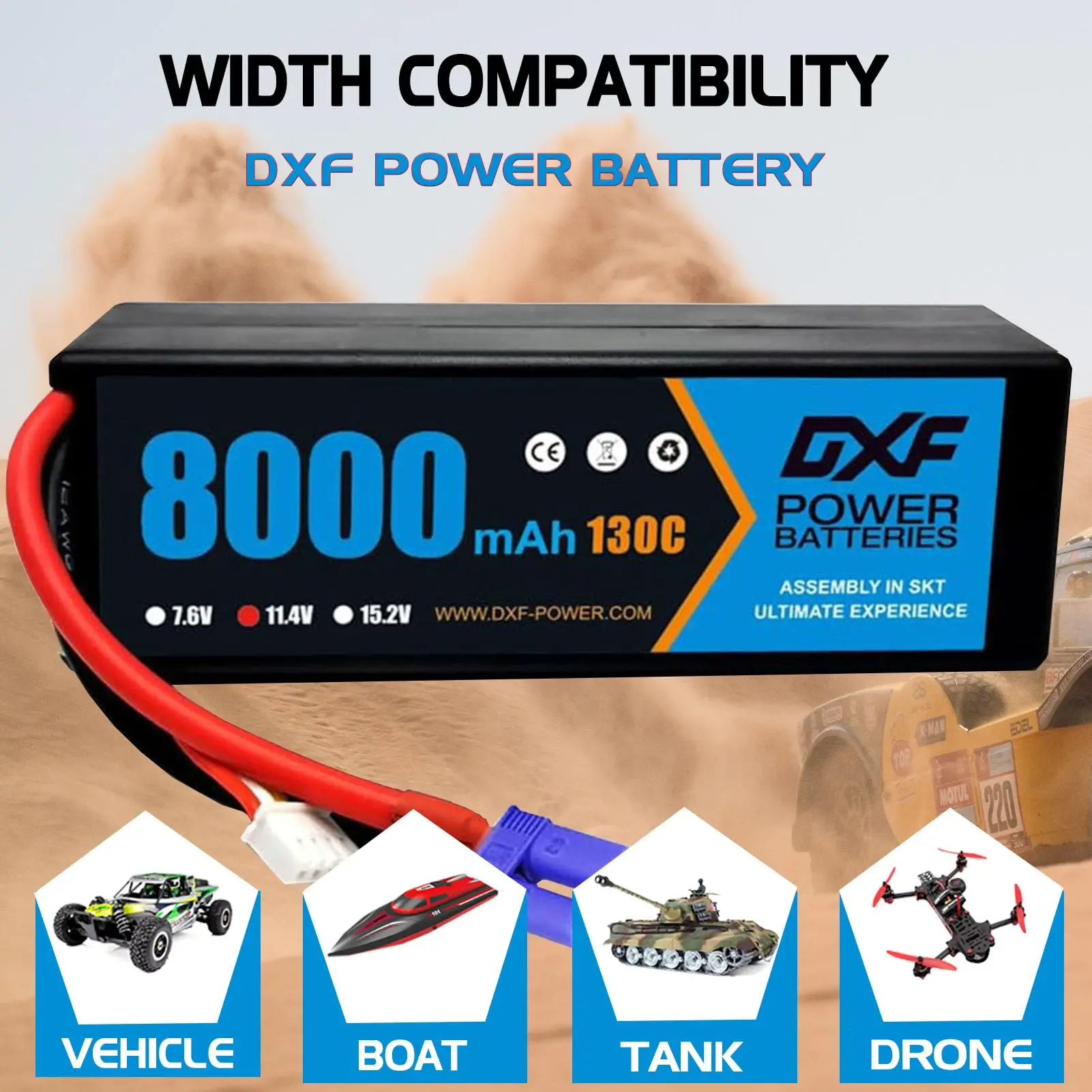 Paquete de 2 baterías Lipo 3S DXF, 8000 mAh, 130 C, conector EC5 para vehículos de escala 1/8 y 1/10 como Losi, Team Associated, helicópteros y más._voghion.com