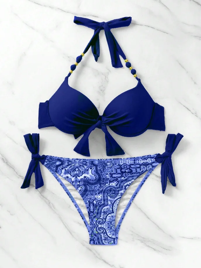 PASUXI Custom Bandage Bikini Solid 2-Piece Set with Backless Design ...