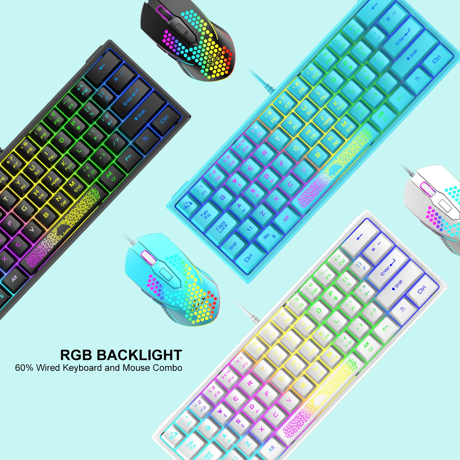 Free Wolf K61 Rgb Gaming Keyboard Rgb Lighting Mini Notebook Office