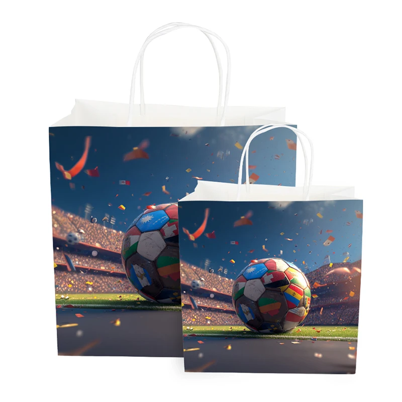 Football Logo Printed Paper Bag Custom Printed Retail Packaging Tote for World Cup Football Festival Display