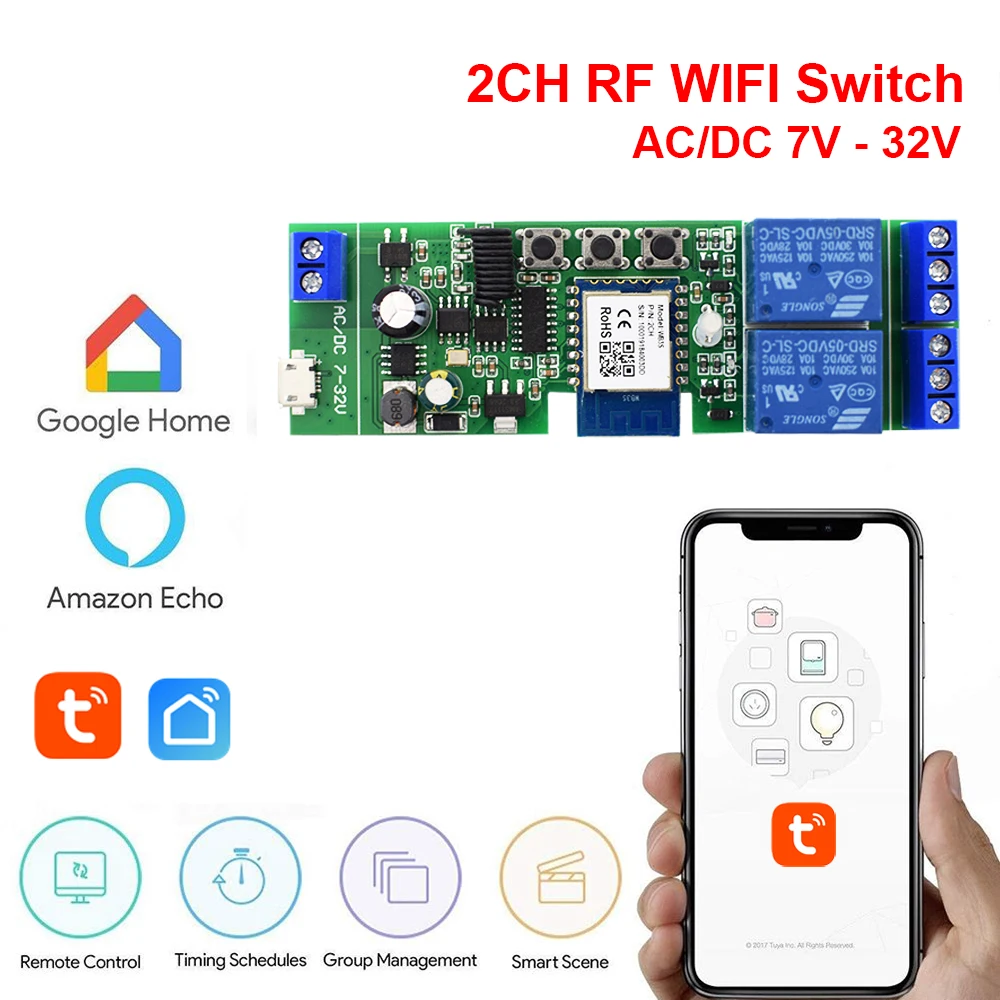 1pc Wifi Smart Switch Usb 5v 12v 24v 7-32v 1ch Módulo Relé Rf433