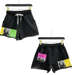 New Arrival Fashion Trendy Terry Fabric Breathable Waterproof Mid Rise Shorts Sports Casual Candy Color Cute Print Pocket Women