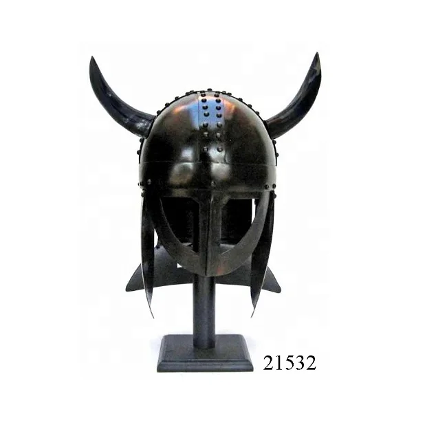 Helm Armor Besi Bertanduk Viking Vintage,Helm Ksatria Lapis Perak Dan ...
