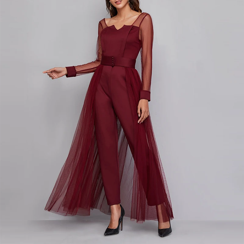 Best Selling Fashion Elegant Women Notch Neck Mesh Jumpsuit - Buy ...