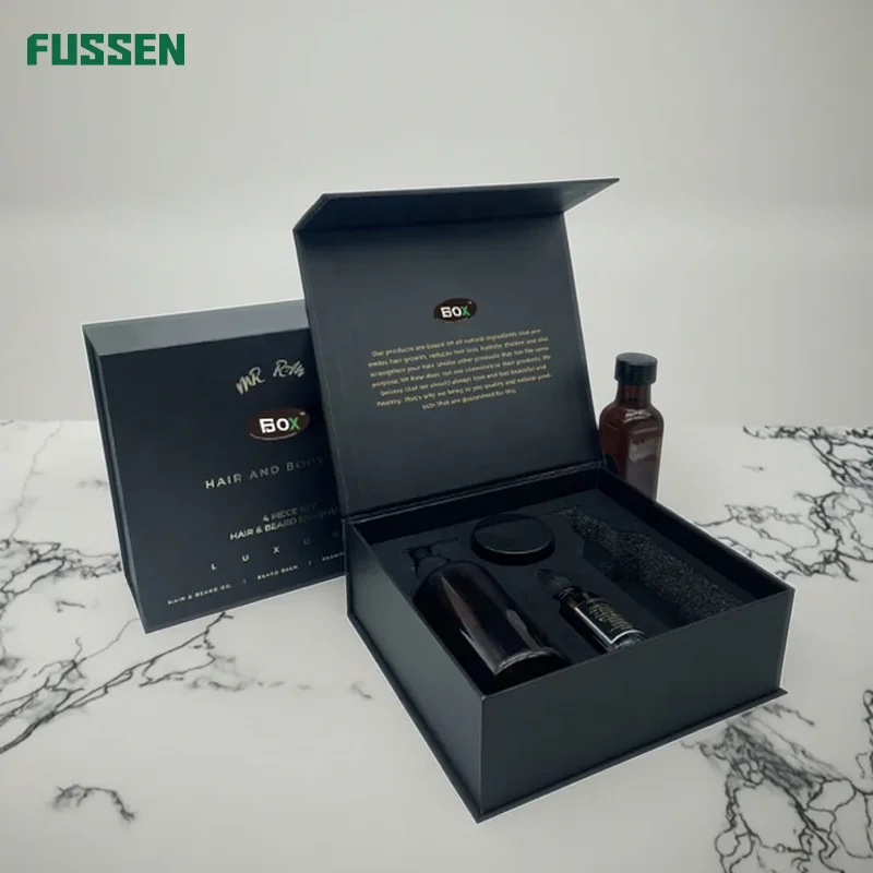 Supplier Custom Luxury Magnetic Boxes With Logo Personal Care Sponge Black Paper Cardboard Foam Insert Gift Box Packaging