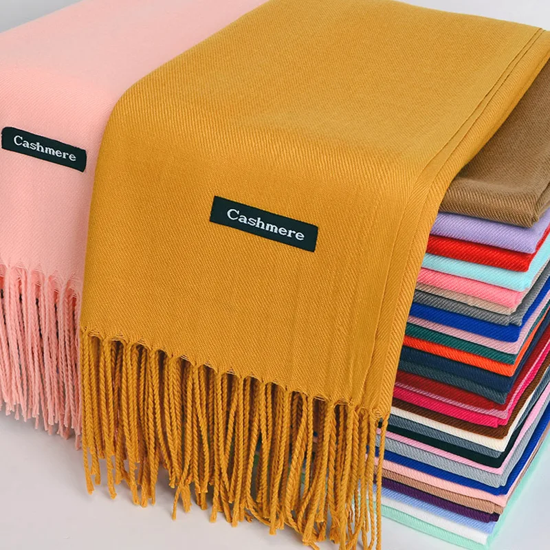 Ready to Shipping Plain Solid Light Cashmere Logo Scarf for Dubai Cheap Price Hijab Warm Women Winter Shawl Pashmina