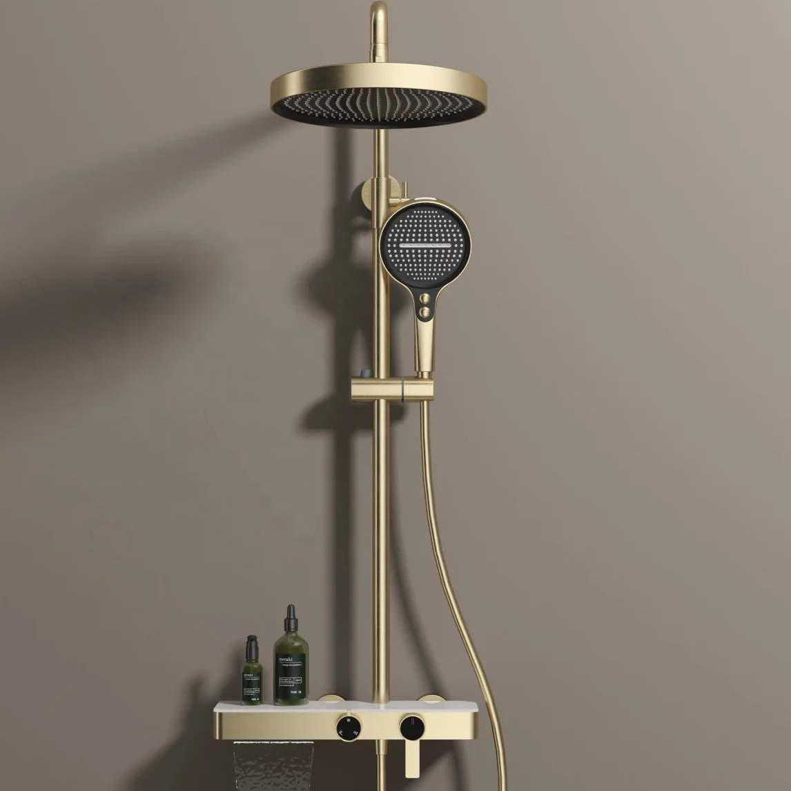 Luxury 3-Function Rainfall Shower System Jet Massage Wall-Mounted Brass Shower Head Chrome Finish Ceramic Valve Core Modern