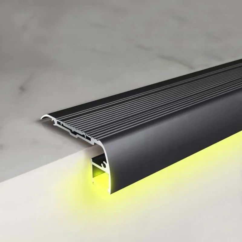 Modern Design LED Profile Aluminum Safety Light Step Stair Nosing Features Rubber Insert