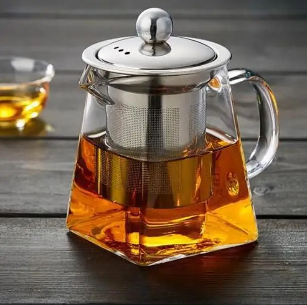 Hot Sale 350ml 550ml 750ml 950ml Square Borosilicate Glass Teapot Decorative Tea Kettles with Stainless Steel Infuser