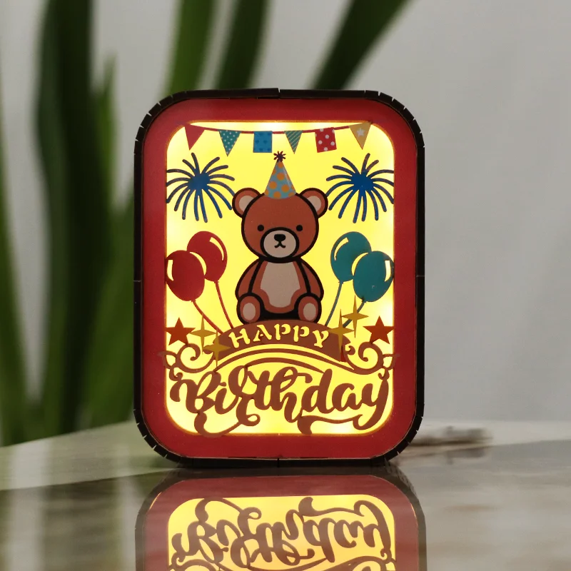 Individuelle Holz-Nachtlicht-Dekorationslampe mit kleinem Bären, handgefertigte Holzdekoration für Kinderzimmer, Schlafzimmer-Deko, Geschenkidee