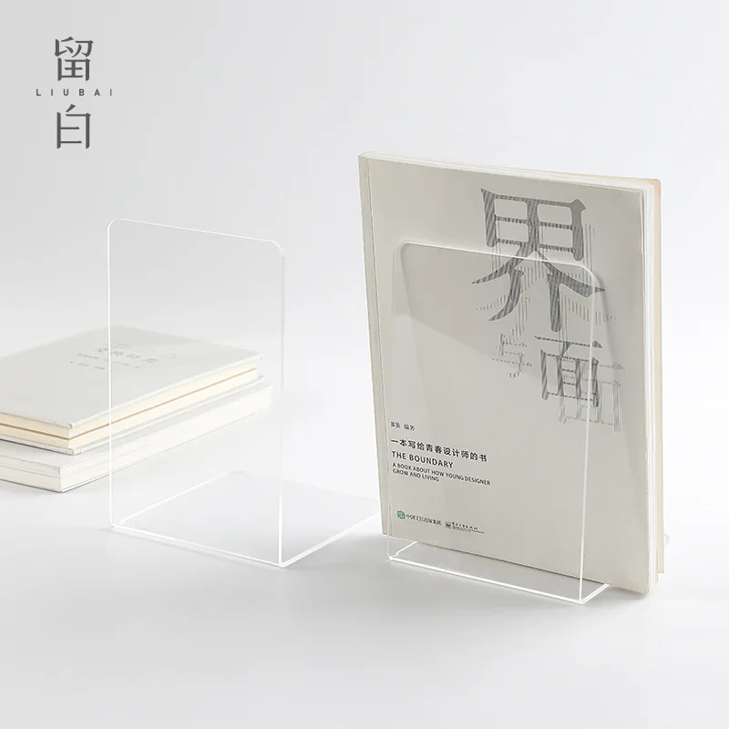 L Shape Transparent Desktop Acrylic Bookshelf Office Clear Book Organizing Shelf Baffle Clip
