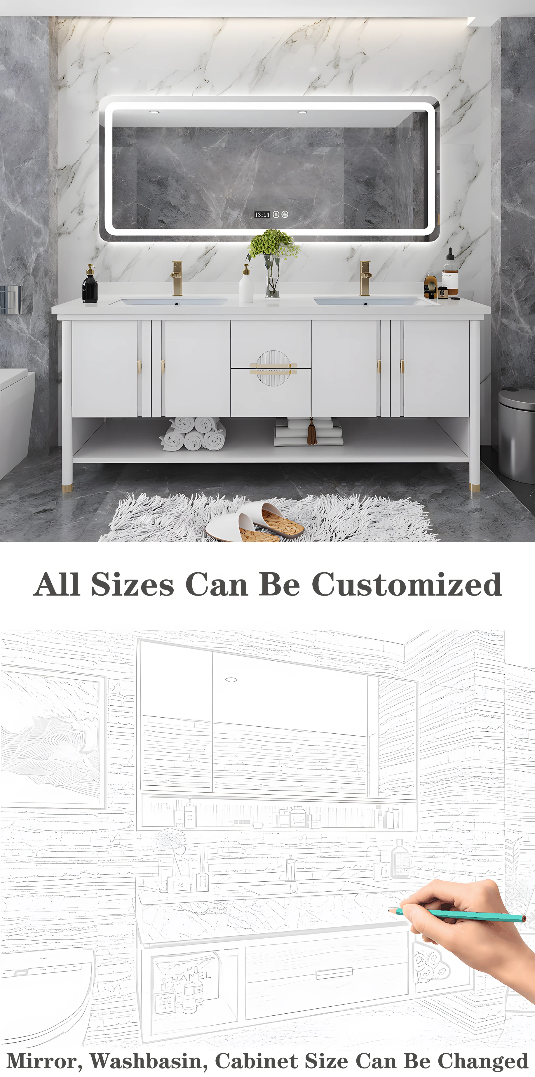 Modern Sintered Stone Slab Bathroom Custom Combination Simple