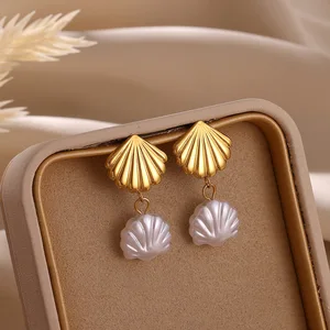 MW Summer New Trending Jewelry Freshwater Pearl Shell Drop Earrings for Women Beach Leisure Shell Earrings