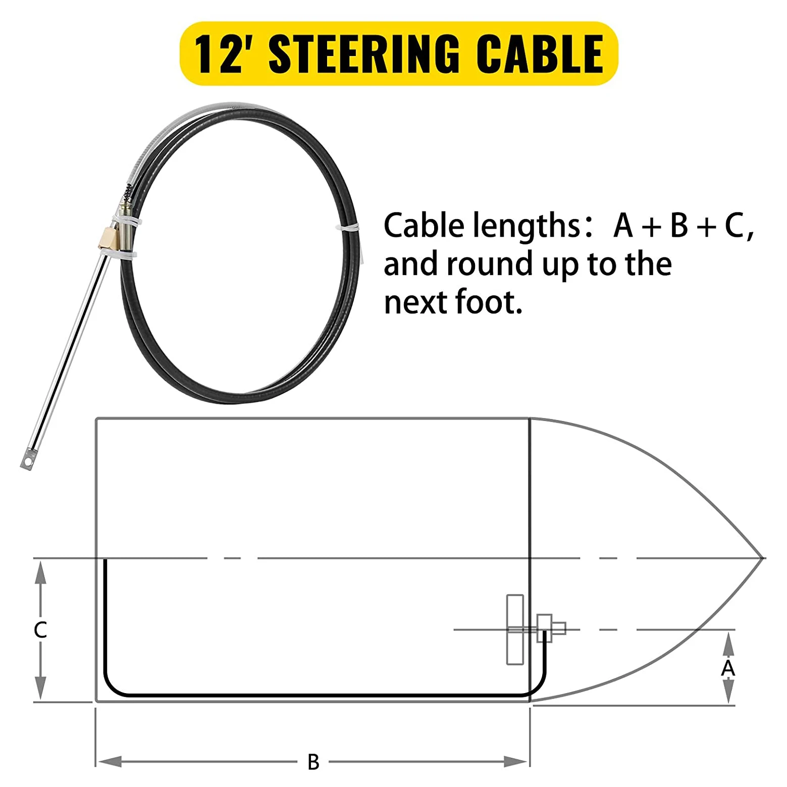 12 Feet Cable Mechanical Steering System Marine Supplies Boat Outboard