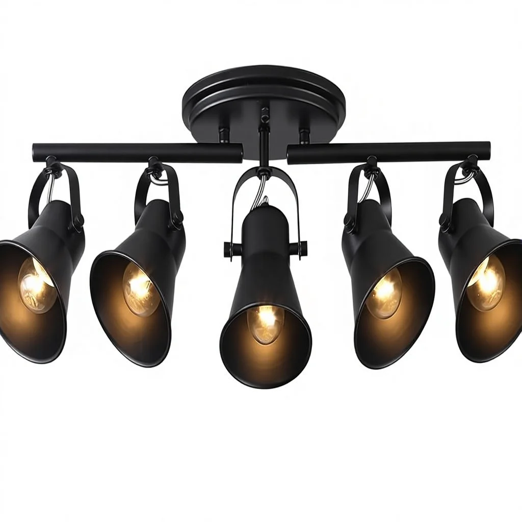 KEESFU 5-ljus metallspÃ¥rbelysningssats, svart halvinfÃ¤st takarmatur med 5 roterbara lampor, modern design fÃ¶r vardagsrum