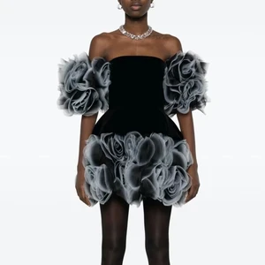 Wholesale Custom Bodycon Mini Dress  Flower Sleeves Solid Color Ruffle Fashion Dress Party Dress