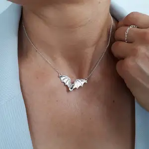 Custom Hot Selling High Quality 14K Silver Plated 925 Sterling Silver Flying Black Bat Necklace for Women