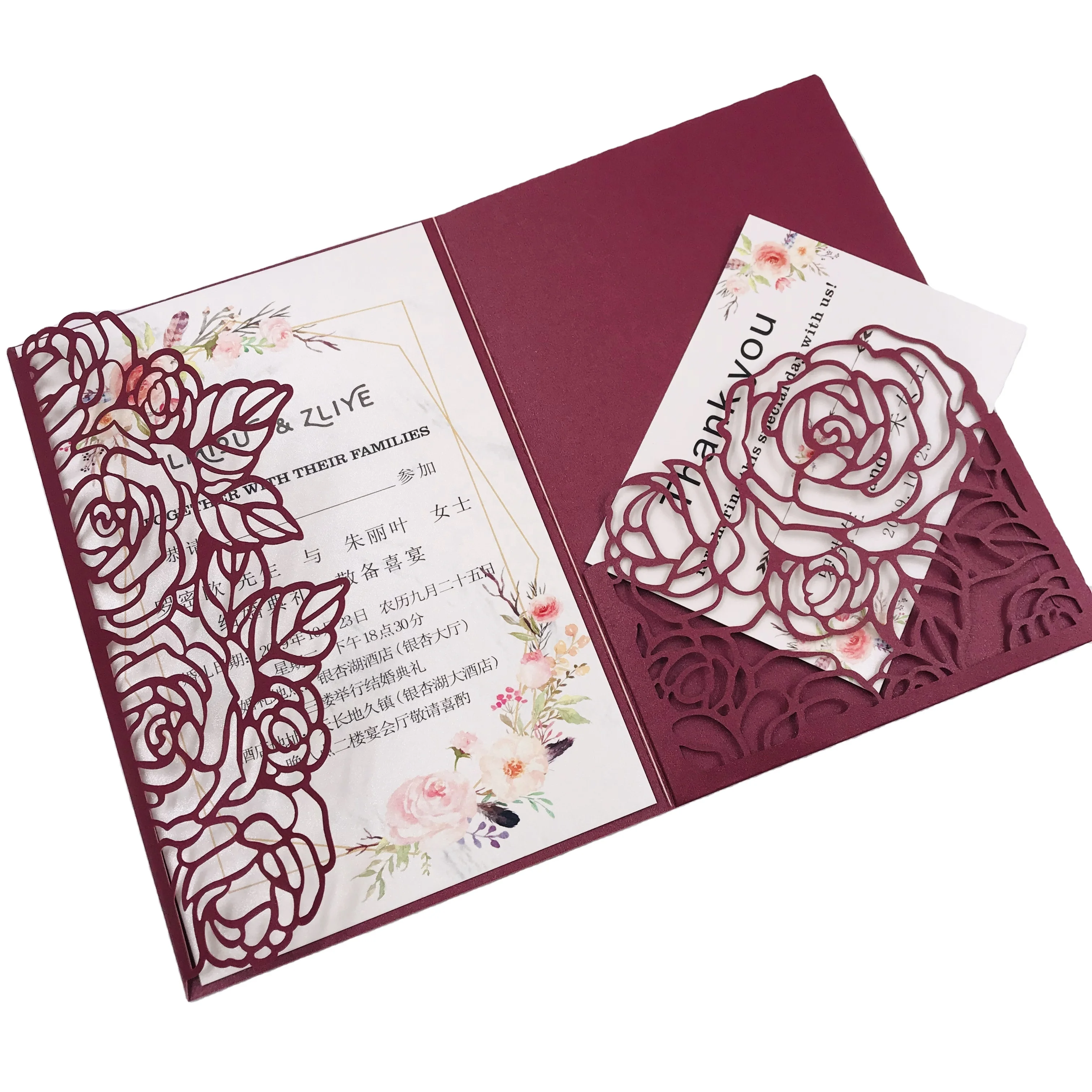 Elegant Pocket Burgundy Wedding Invitation Card Laser Cut Rose Trifold  Invitations Greeting Gift Cover For Party Birthday - Buy Laser Cut Wedding  Invitation Card,Handmade Wedding Greeting Cards,Wedding Greeting Card  Design Product on
