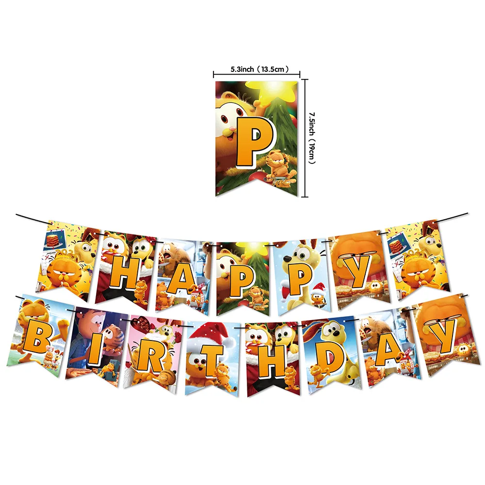 Fast Shipping Garfield theme fat cat short hair cat funny animation decoration children's birthday cake Toppers balloons Banners