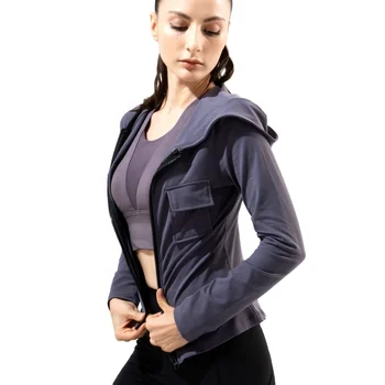 2021 new autumn and winter running fast-drying slim yoga fitness jacket women's long sleeve hooded zipper cardigan fitness suit