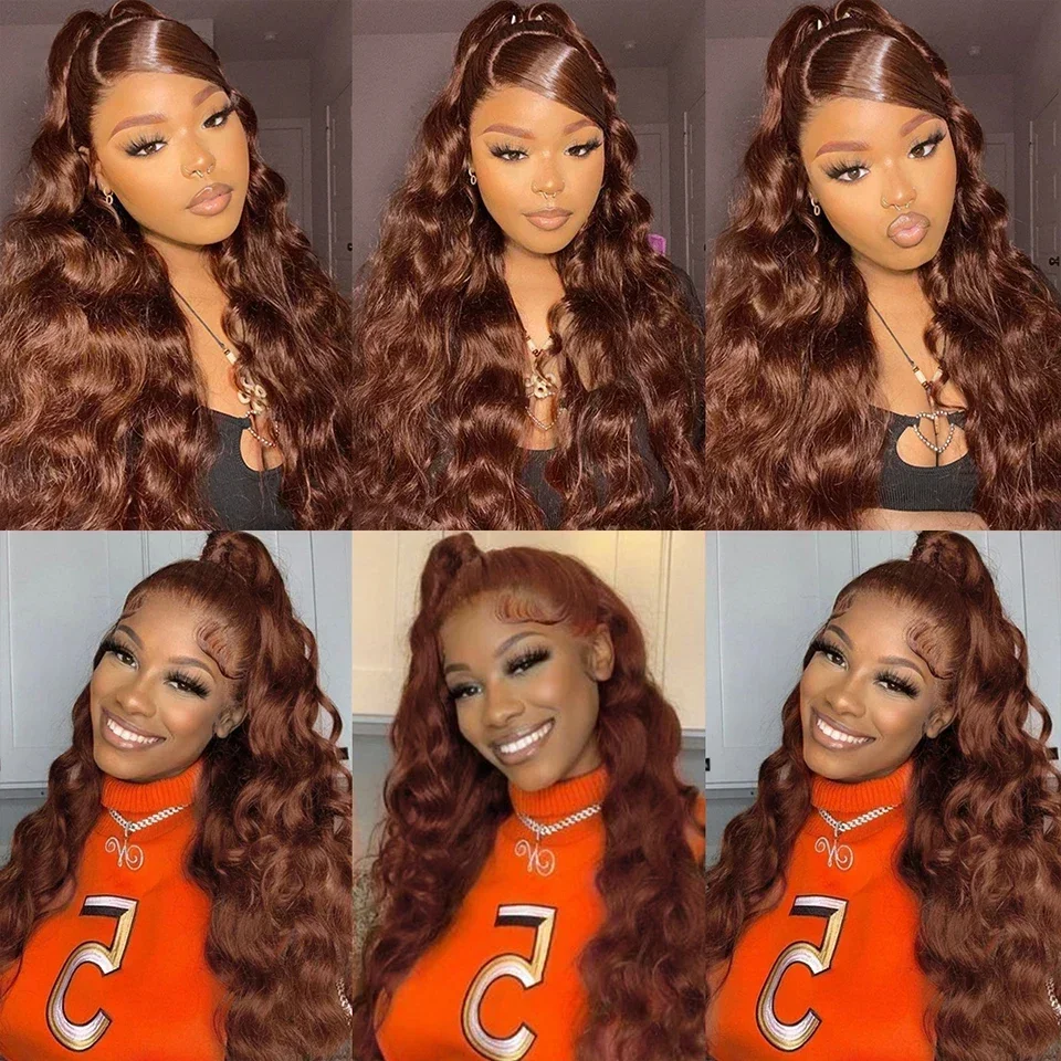 Brown Ocean Curly Lace Frontal Human Hair Wig for Women Brazilian_voghion.com