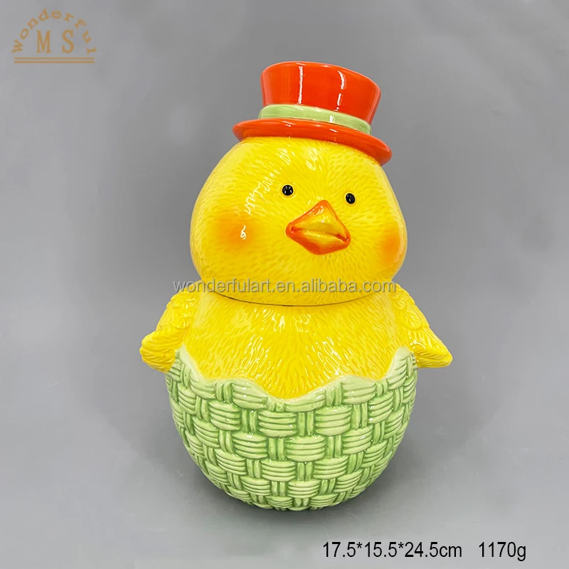 Ceramic Chick Canister Cock Animal Shaped Jar Cute Chicken Food Candy Cookie Storage Jar with Lid for Easter Home Decoration