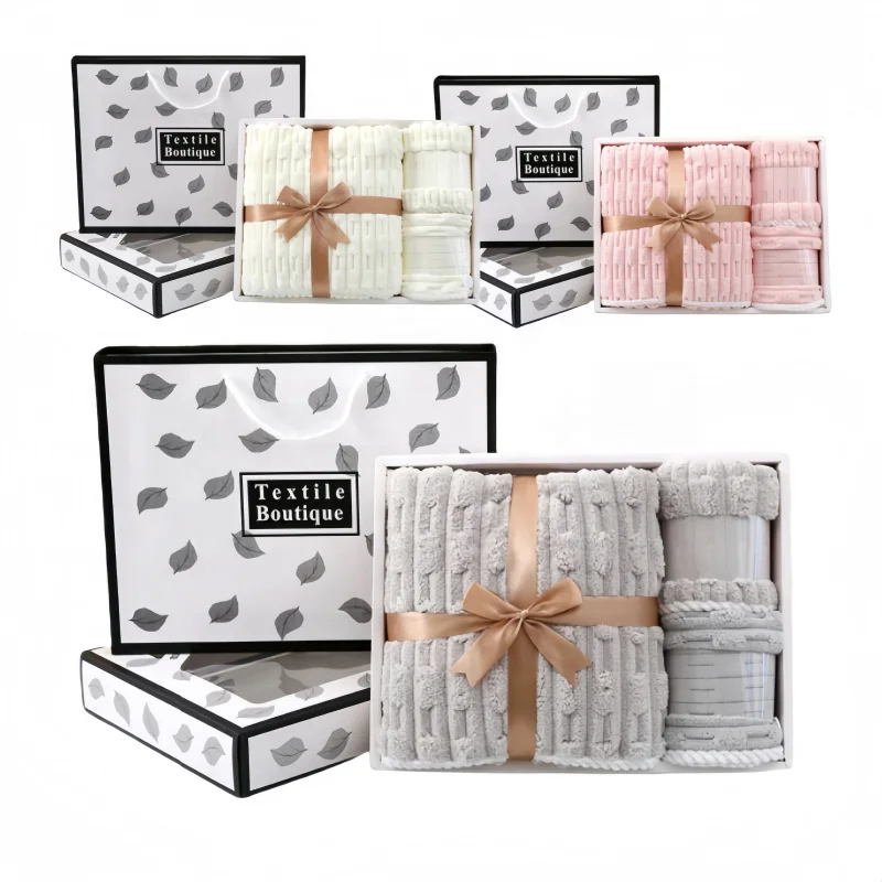 Тапсырыс бойынша жасалған 3 бөліктен тұратын кораллық флис сүлгілер және ванна сүлгілерінің сыйлық қорап жиыны, тез кебетін, теріге қолайлы сүлгілер, қызметкерлерге берілетін сыйлықтар, үйлену тойлары үшін