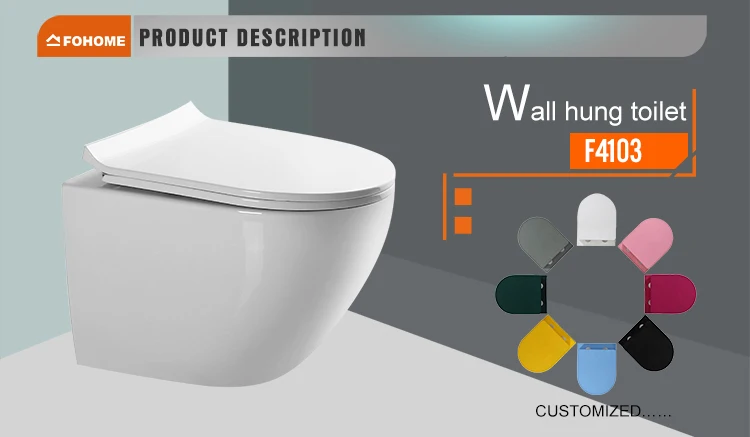 FOHOME ceramic wash down matt black wall hung toilet rimless p-trap wall mounted toilet wc