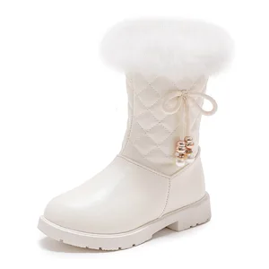 Student Children's Plush Boots Winter Warm Kids Snow Boots Non-Slip Waterproof Pu Leather Snow Boots for Kids
