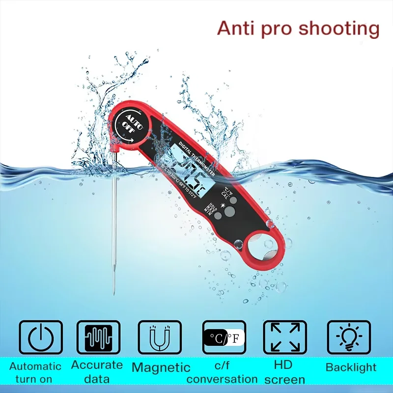 LED Backlight Display BBQ Food Meat Thermometers Digital Bottle Opener Kitchen Electronic Thermometers Stainless Steel Probes