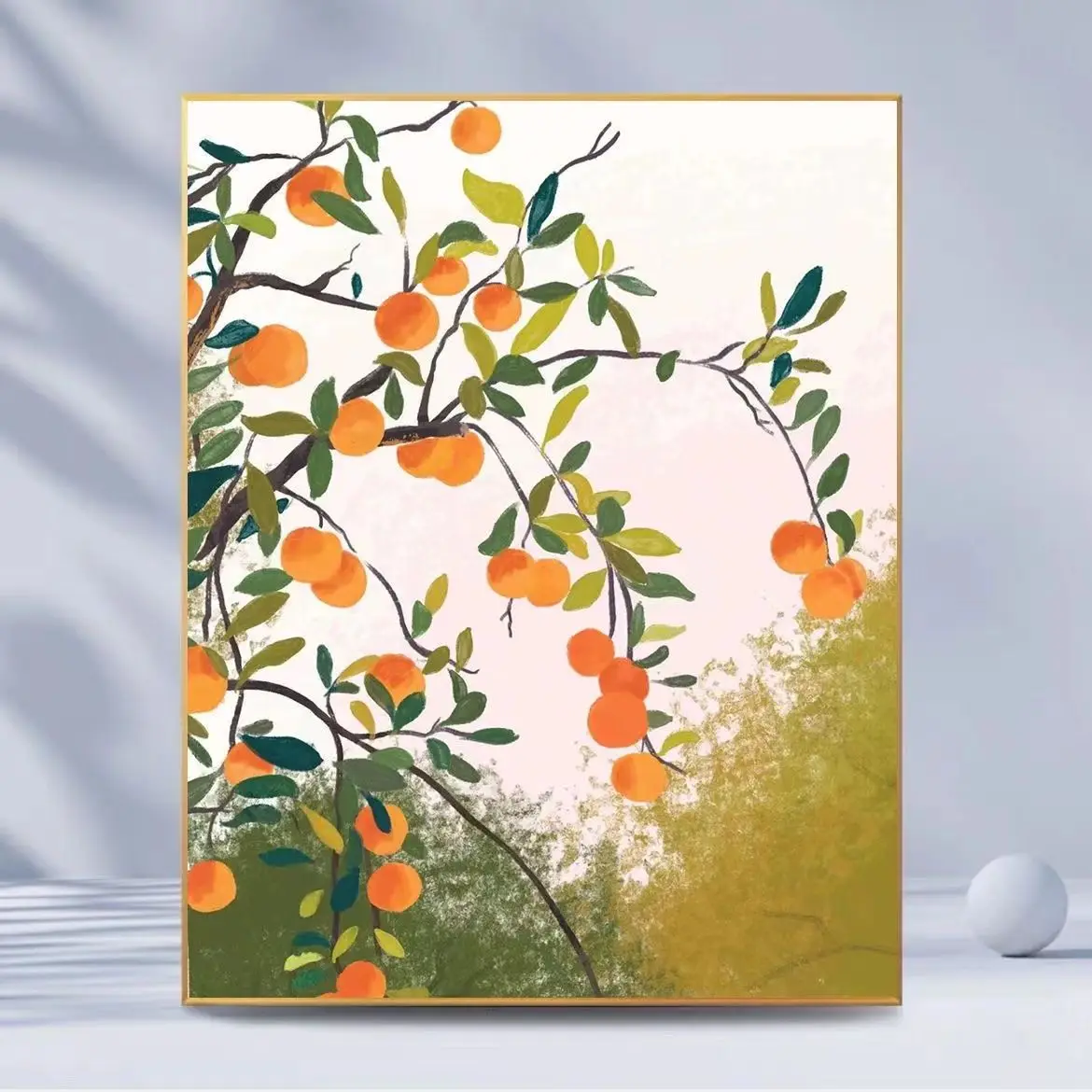 Whimsical Farmhouse Wall Art Canvas Print Orange Orchard Vibrant Green Orange Neutral Tones Living Room Bedroom Home Decor