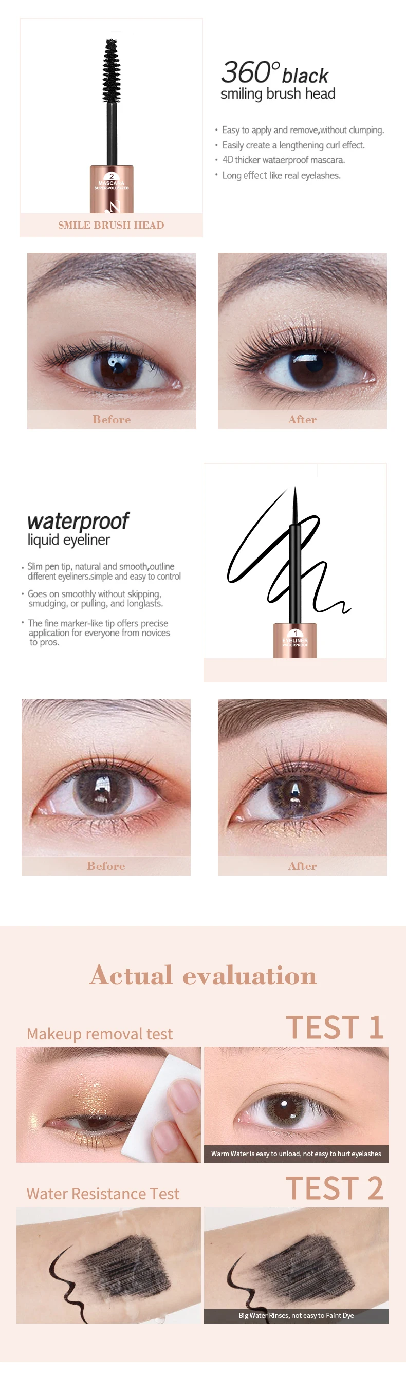 Waterproof Eyeliner Mascara Double Ended Lengthening Curling Mascara