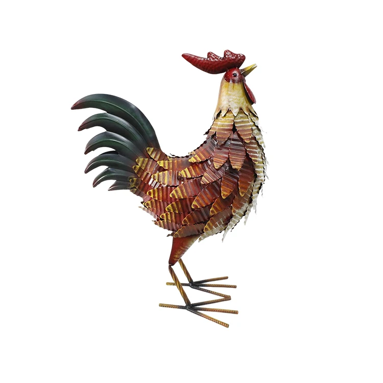  Rooster Statues Sculpture Metal Chicken Animal Lawn  Figurines Artwork