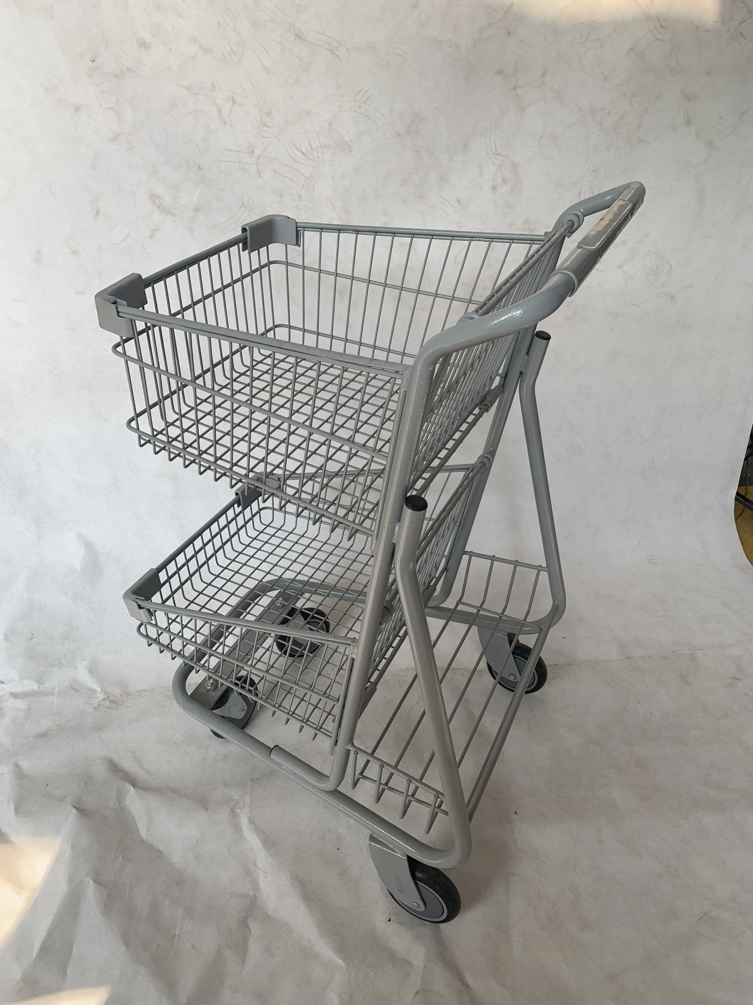 Double Layer Grocery Supermarket Two Basket Shopping Trolley Cart Buy