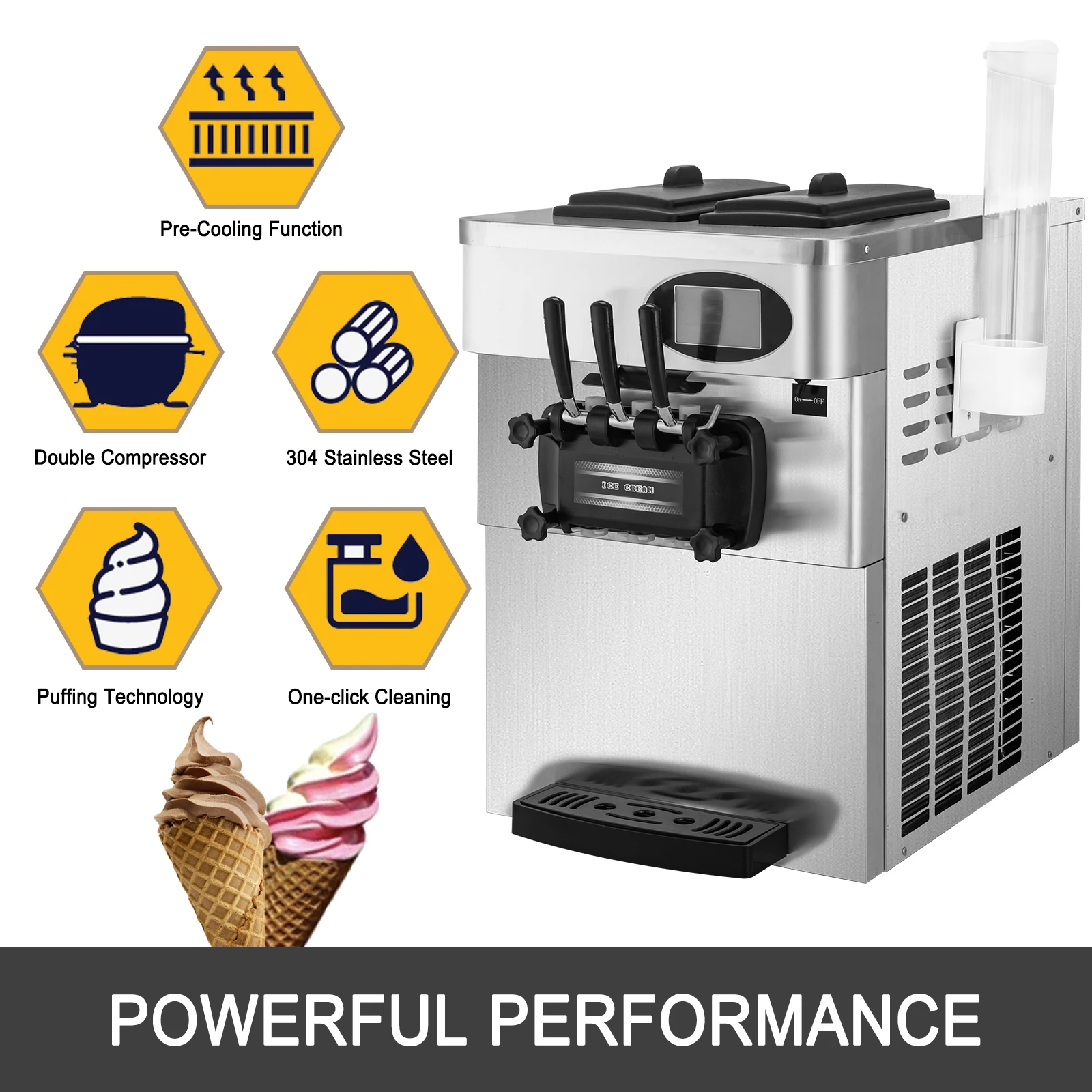 Soft Ice Cream Machine Commercial Ykf826t With 2+1 Flavors And Double