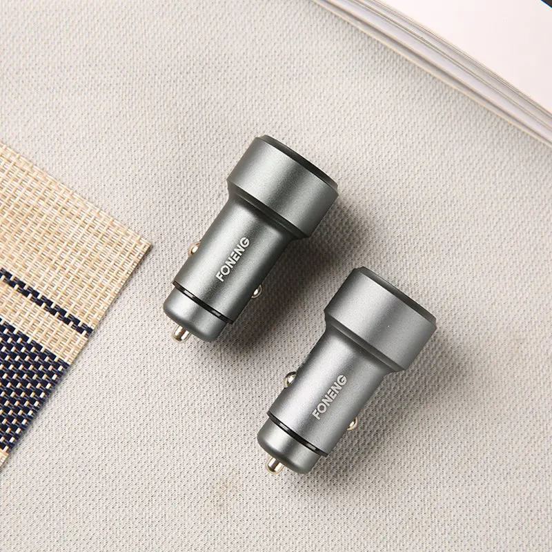 Металлическое автомобильное зарядное устройство FONENG C14 18 Вт PD для быстрой зарядки с двумя