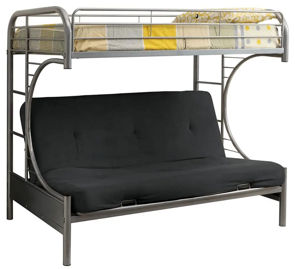 двухъярусная кровать из металла с диваном внизу