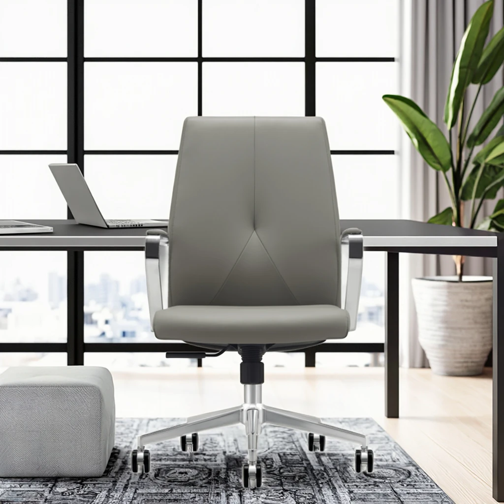 Comfortable Modern Ergonomic Executive Leather Home Office Chair with Adjustable Height and Aluminium Base 3