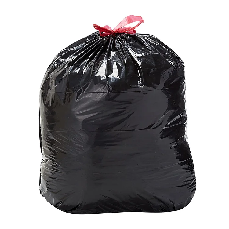 Custom Eco Pe Black Plastic Drawstring Rubbish Trash Bin Liner Garbage