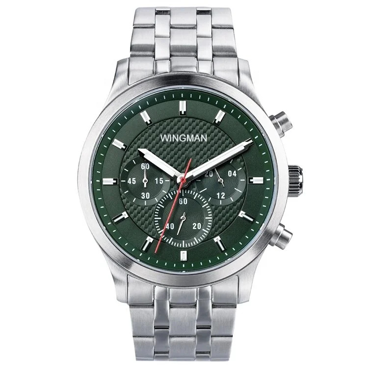 Miyota OS20 Chrono Movement  with RoHS and CE Big Black Dial Quartz Wrist Watch for Men with Stainless Steel Case