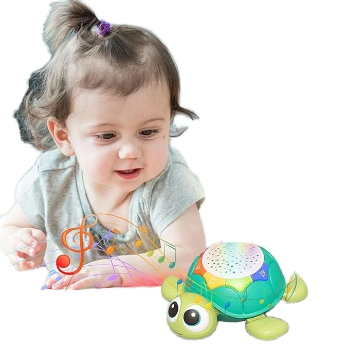 Early Learning Educational Toy Musical Crawling Turtle Baby's New Plastic Projector Toy Remote Controller Electric Power Source