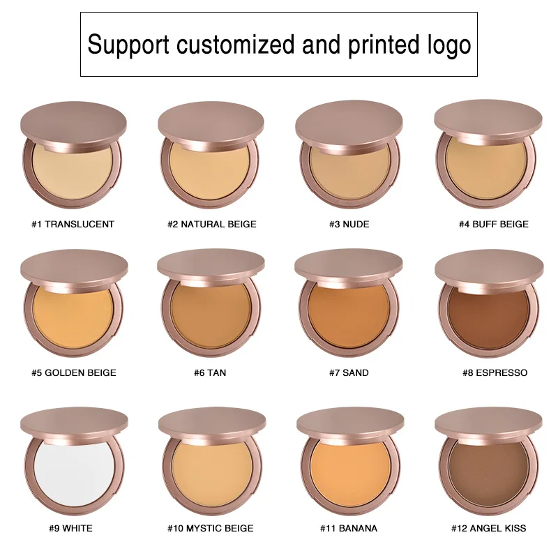 Vegan Press Setting Powder Custom Private Label Waterproof Foundation No Name Makeup Pressed Face Compact Powder with Puff