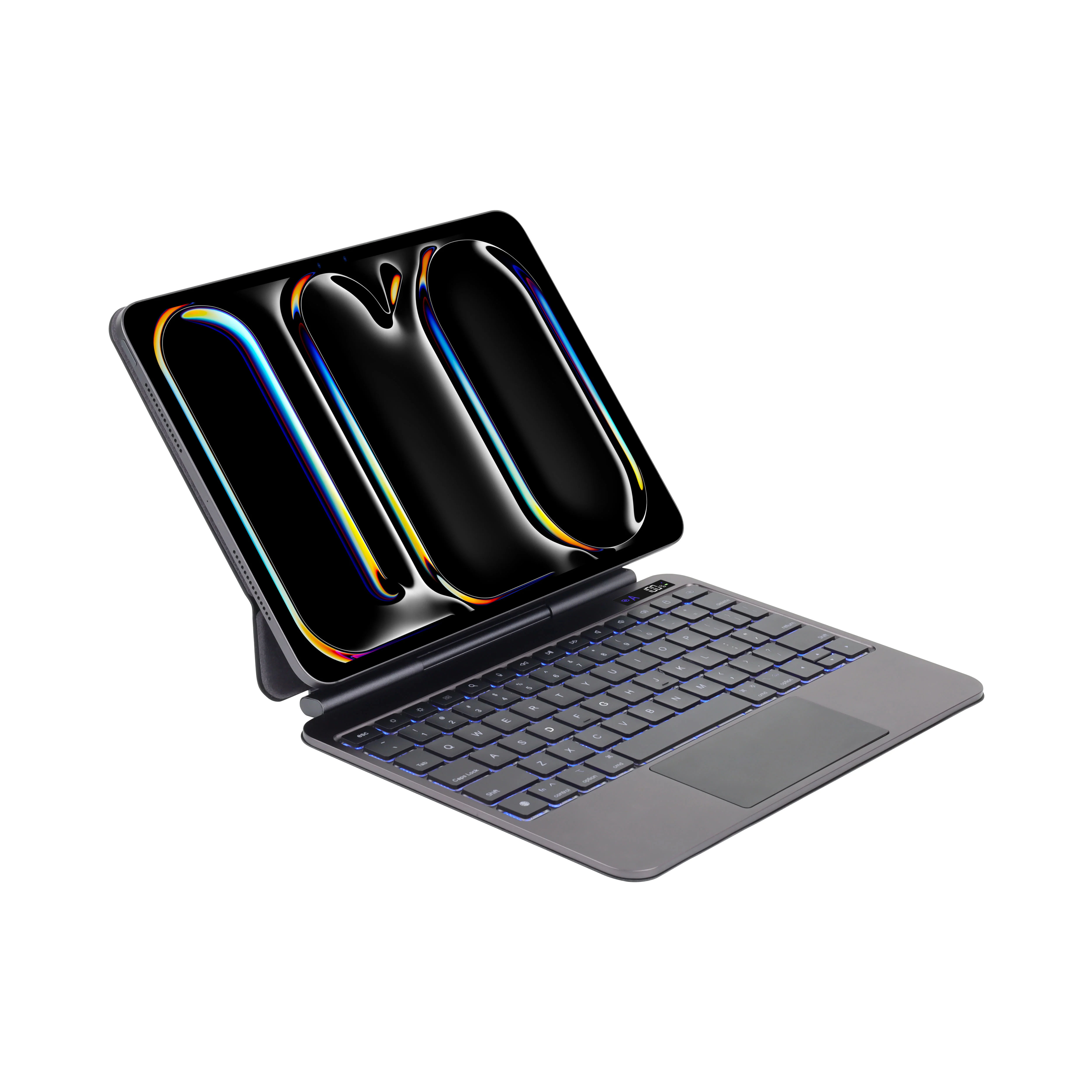 Étui clavier ultra-fin pour iPad 10,2/10,5/10,9/11/12,9 pouces en cuir PU avec touches QWERTY rétroéclairées à 6 rangées et couvercle magnétique détachable