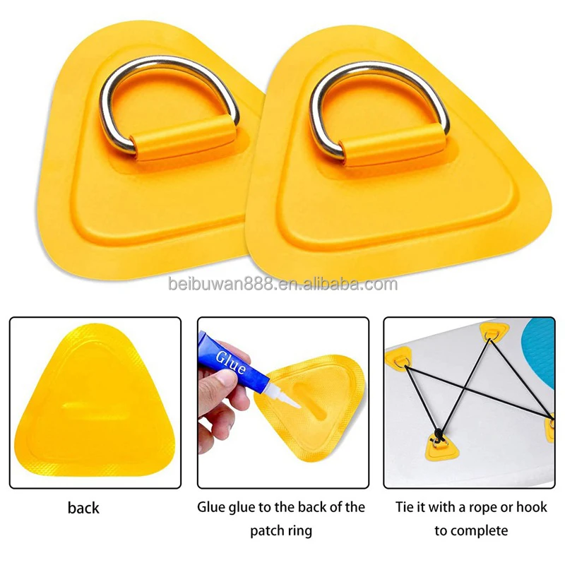 No Glue D-ring SUP Accessories 6-Pack Stainless Steel D-Ring Patches For SUP, Kayak & Inflatable Boats - Waterproof PVC PVC Boat Repair Patches